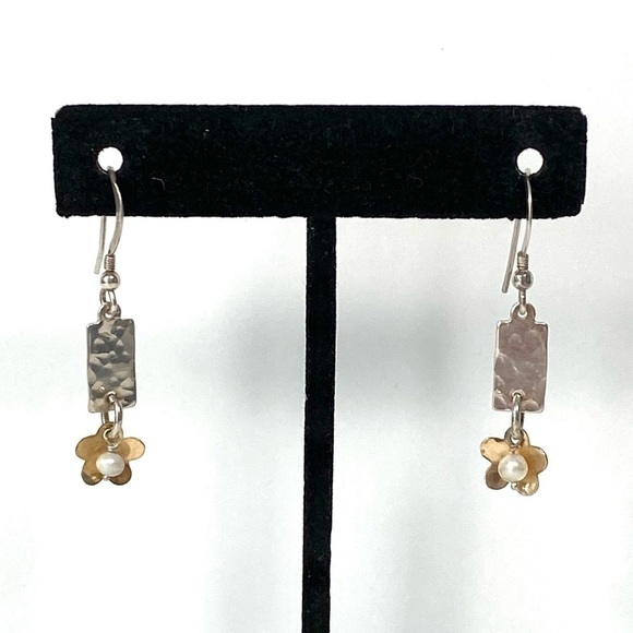 925 Earrings Drops Dangles Artisan Purls Textured Sterling Gold Vermeil 2.58g - Picture 12 of 12